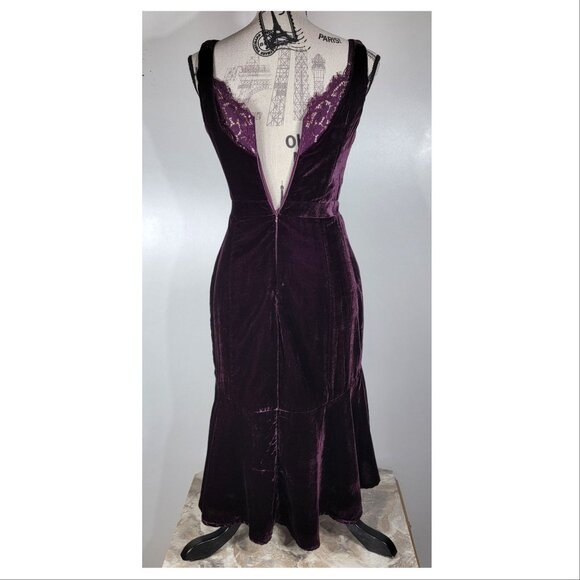 Harlyn  Romantic Velvet & Lace Dress, Burgundy/Eggplant, Womens Size X-Small - Picture 4 of 8